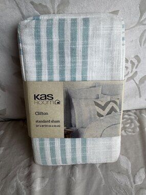 Kas Room Australia Clifton Standard Sham 20" X 26" Blue Striped 100% Cotton